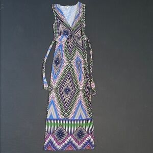 Vibrant Boho Temperance Sz S Sleeveless Maxi Dress with Tie Waist